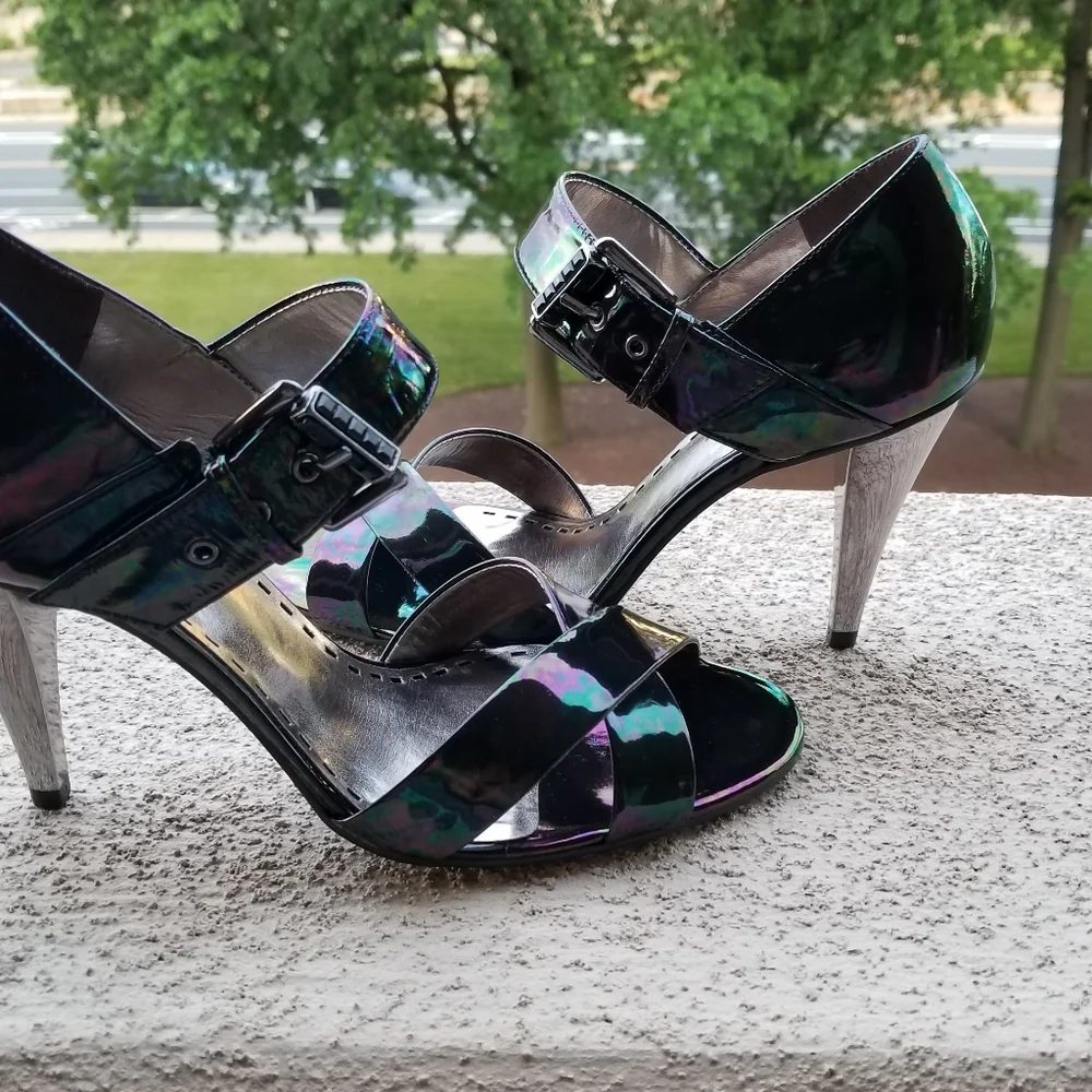 Iridescent oil slick petrol high heel sandals, sz7 - Picture 9 of 11